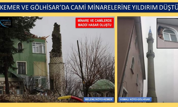 KEMER VE GÖLHİSAR’DA CAMİ MİNARELERİNE YILDIRIM DÜŞTÜ